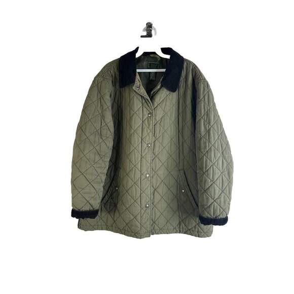 L.L. Bean Jackets & Blazers - Vintage 90s L.L. Bean Quilted Corduroy Collar Barn Chore Coat Green